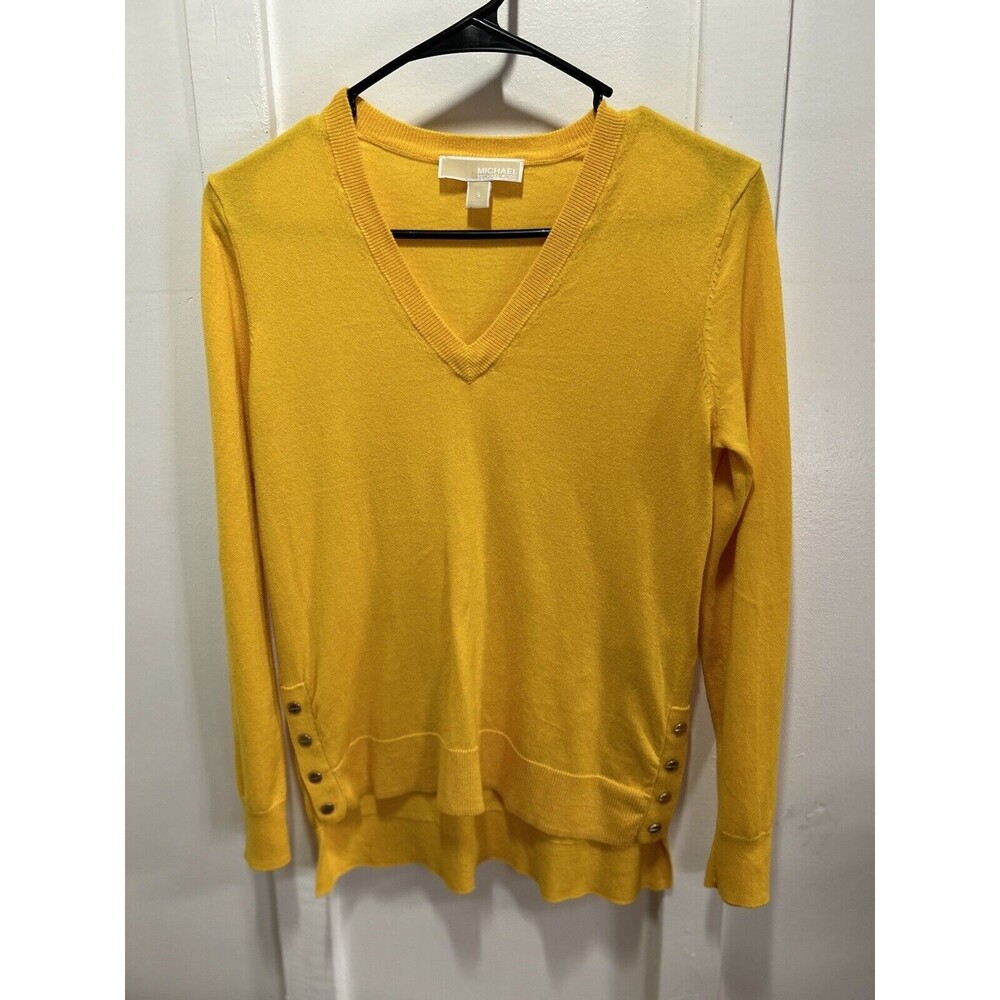 Michael Kors Side Button V Neck Sweater Mustard Yellow Women’s Small